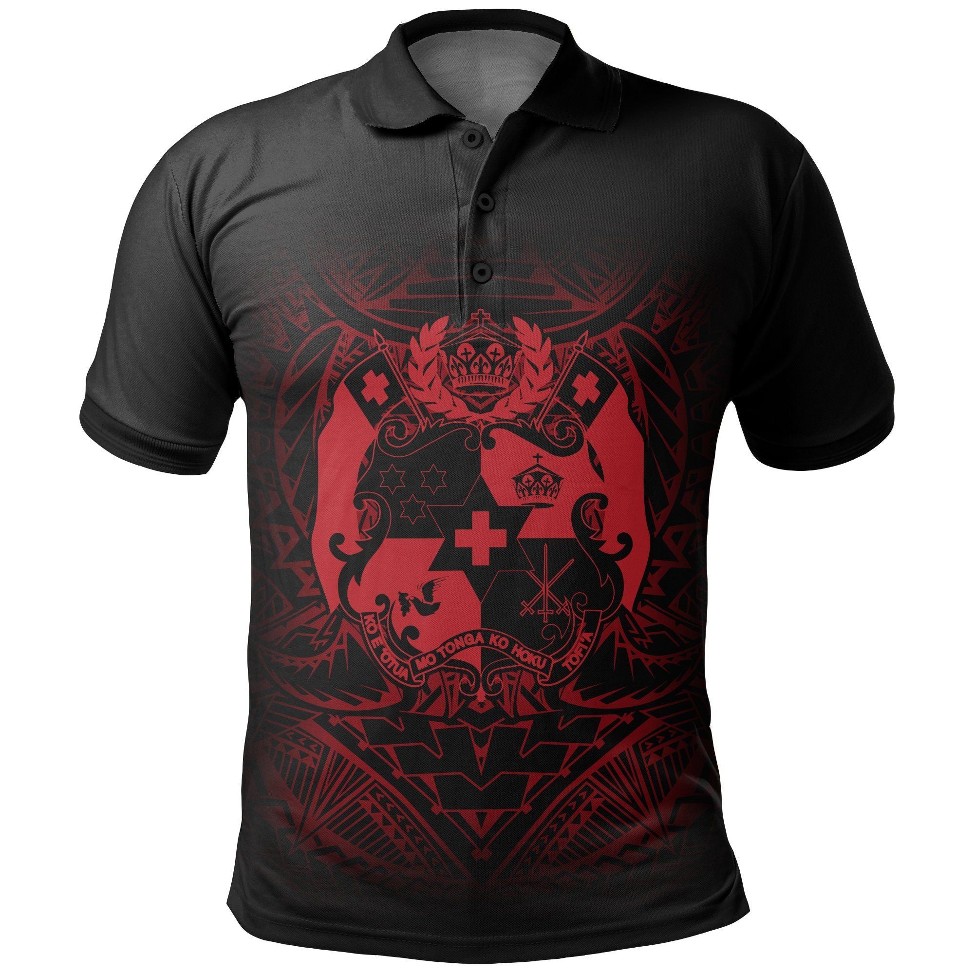 Polynesian Pride Apparel Tonga Polynesian All Over Polo Shirt Red Tribal Pattern Unisex Black - Polynesian Pride