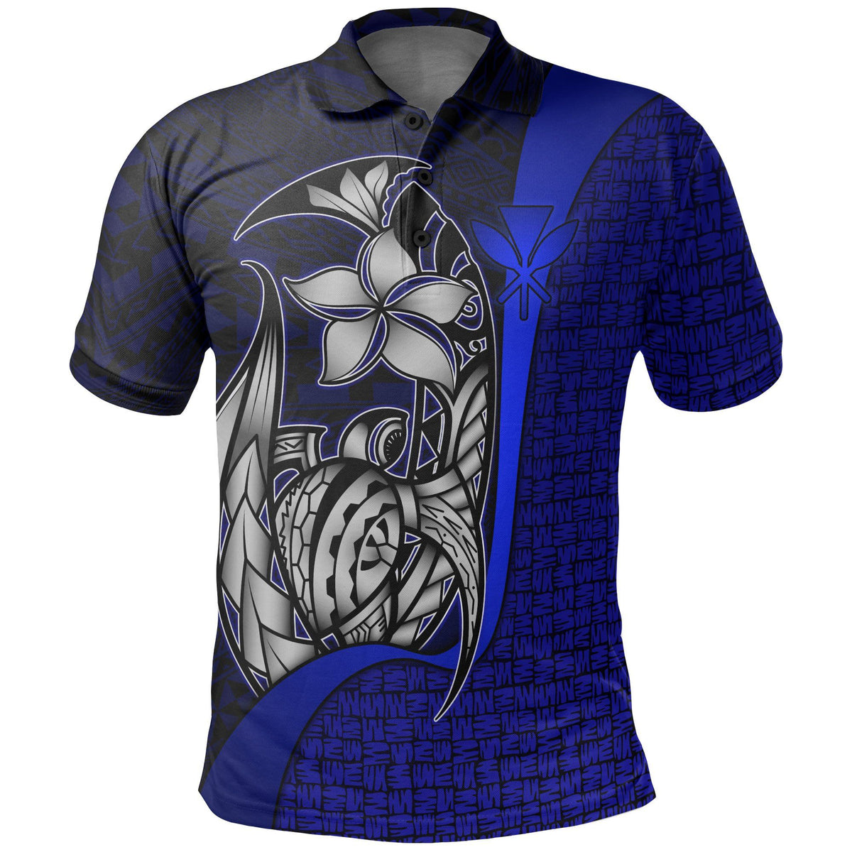 Polynesian Pride Apparel Polynesian Hawaii Polo Shirt Kanaka Maoli Blue Turtle With Hook Unisex Black - Polynesian Pride