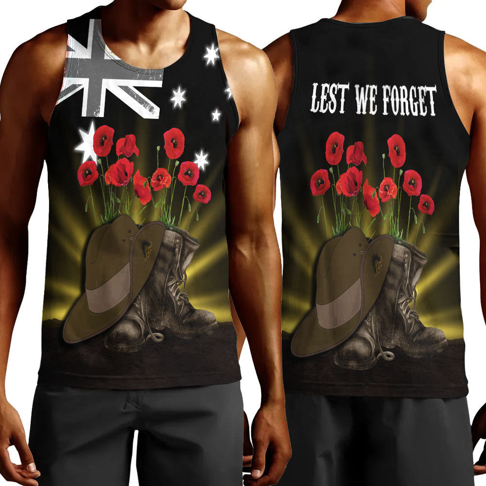 Polynesian Pride Clothing - Anzac Day Hat & Boots Men Tank Top Black - Polynesian Pride