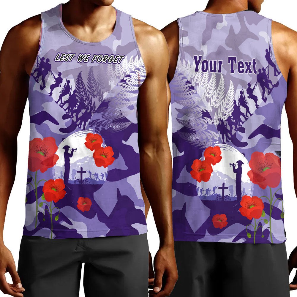 Polynesian Pride Clothing - (Custom) New Zealand Anzac Fern And Camouflage Men Tank Top Black - Polynesian Pride