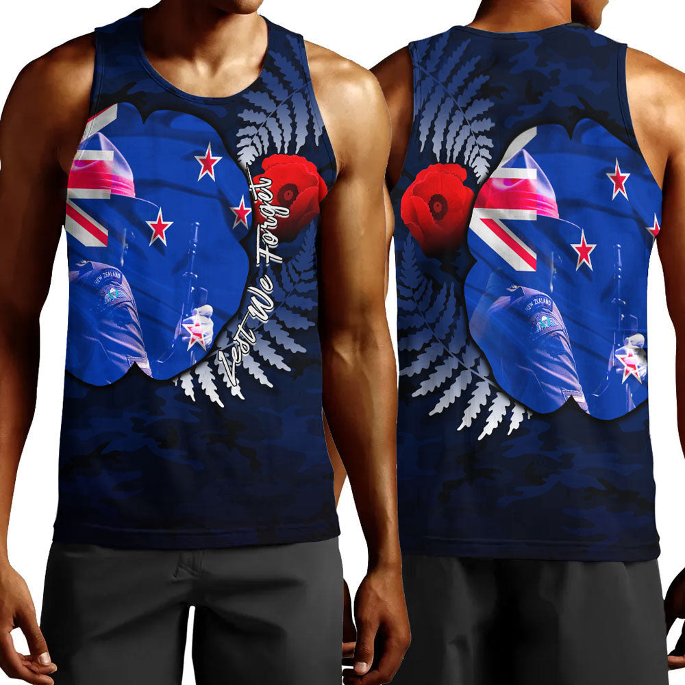 Polynesian Pride Clothing - New Zealand Anzac Day Poppy Men Tank Top Black - Polynesian Pride