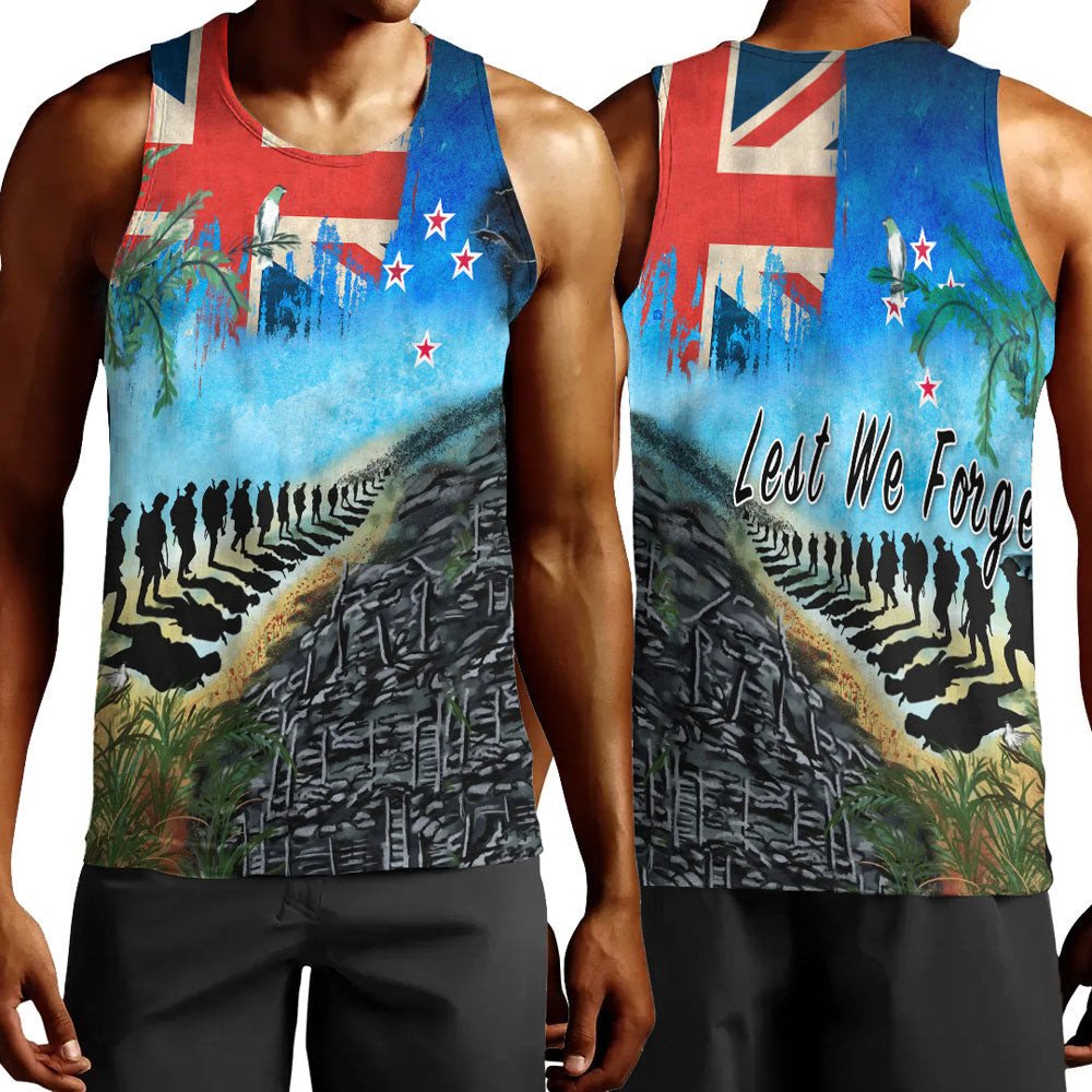 Polynesian Pride Clothing - New Zealand Anzac Day Lest We Forget Men Tank Top Black - Polynesian Pride