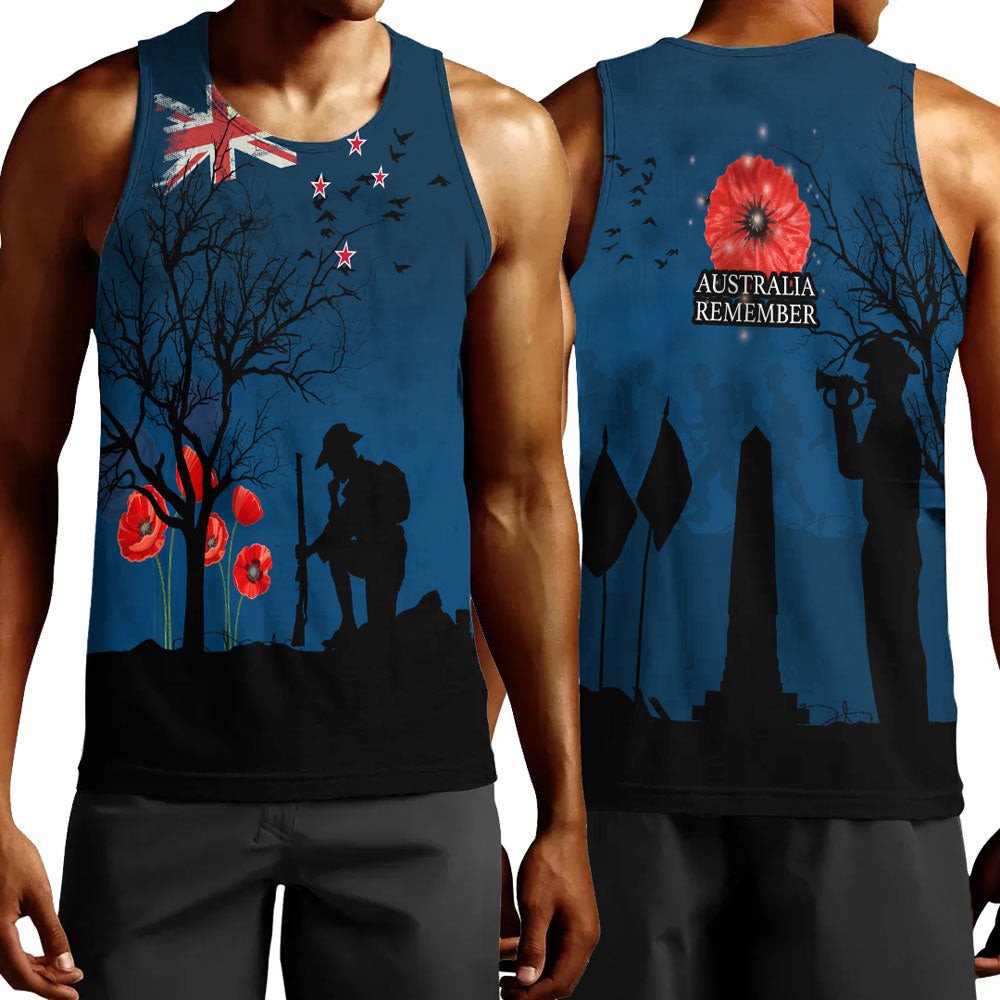 Polynesian Pride Clothing - New Zealand Anzac Lest We Forget Remebrance Day Men Tank Top Black - Polynesian Pride