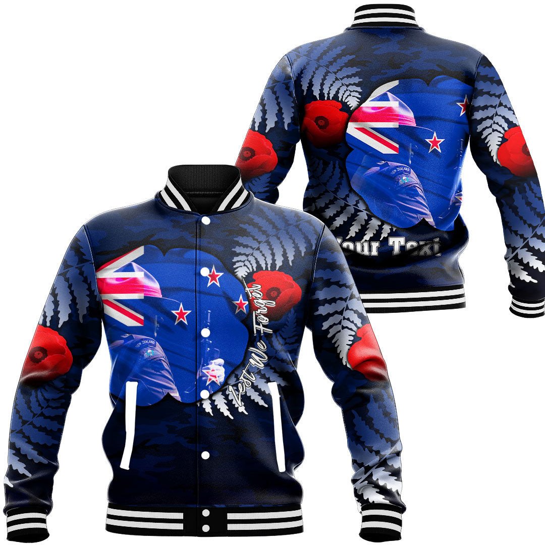 Polynesian Pride Clothing - (Custom) New Zealand Anzac Day Poppy Baseball Jacket Unisex Black - Polynesian Pride