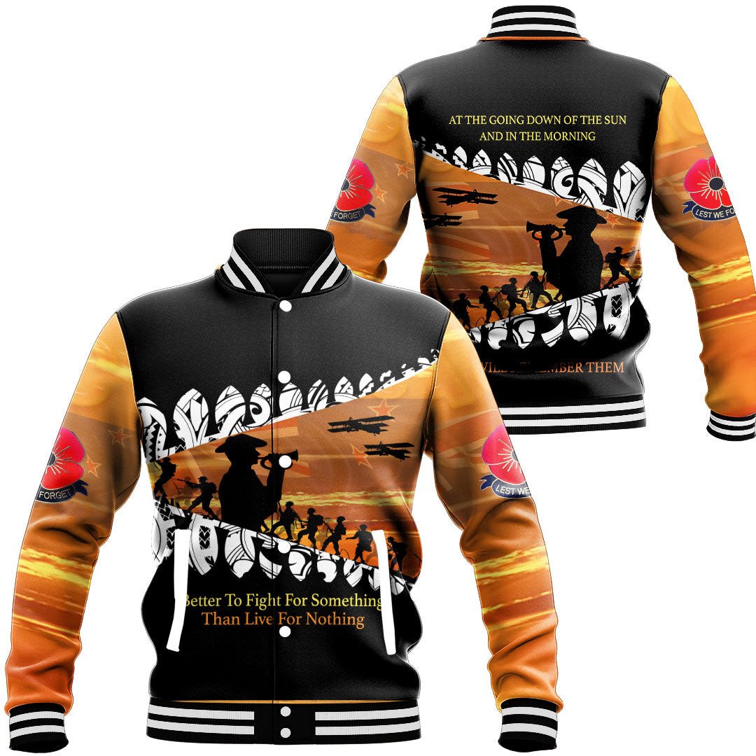 Polynesian Pride Clothing - New Zealand Anzac Day We Will Remember Them Baseball Jacket Unisex Black - Polynesian Pride