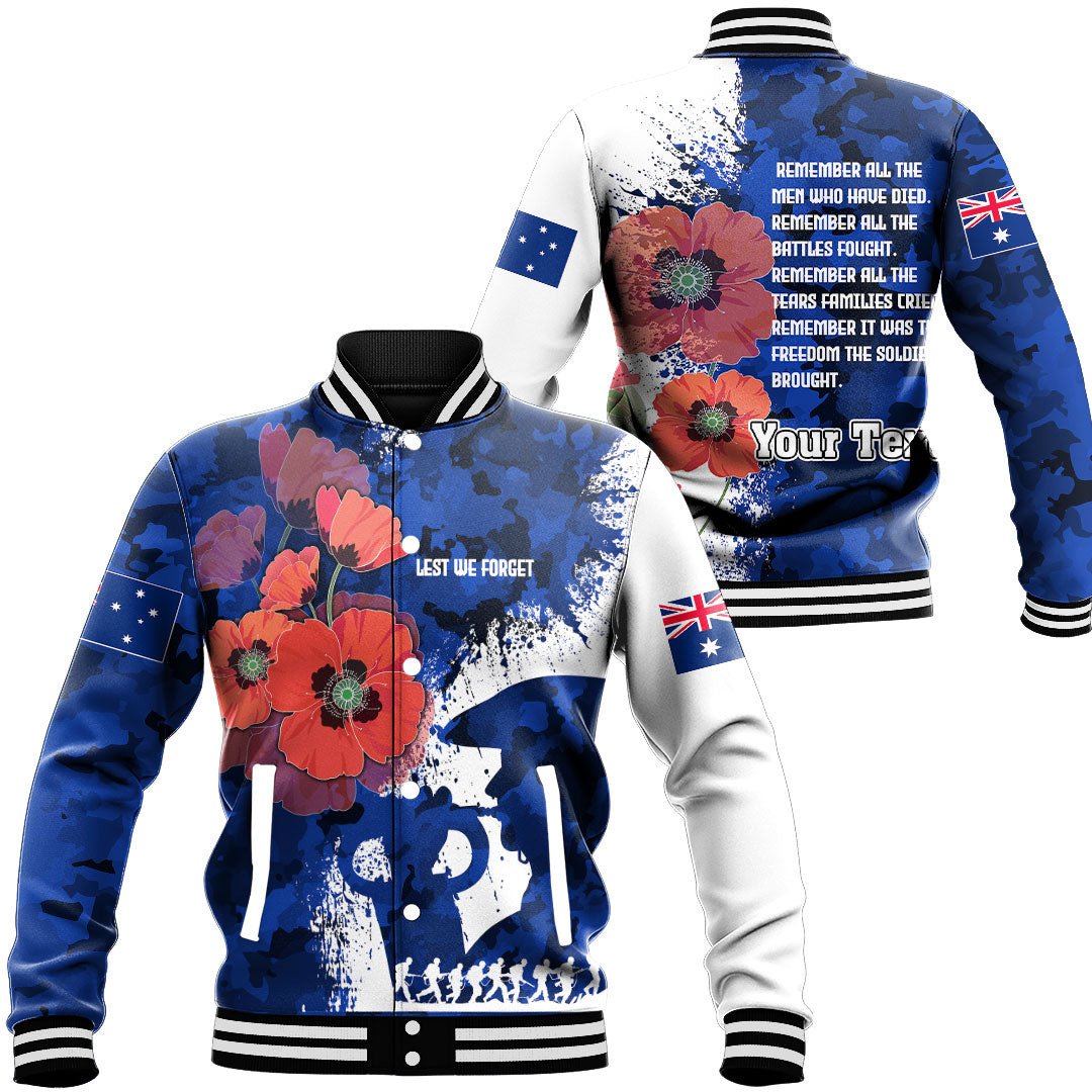 Polynesian Pride Clothing - (Custom) Anzac Day Silhouette Soldier Baseball Jacket Unisex Black - Polynesian Pride