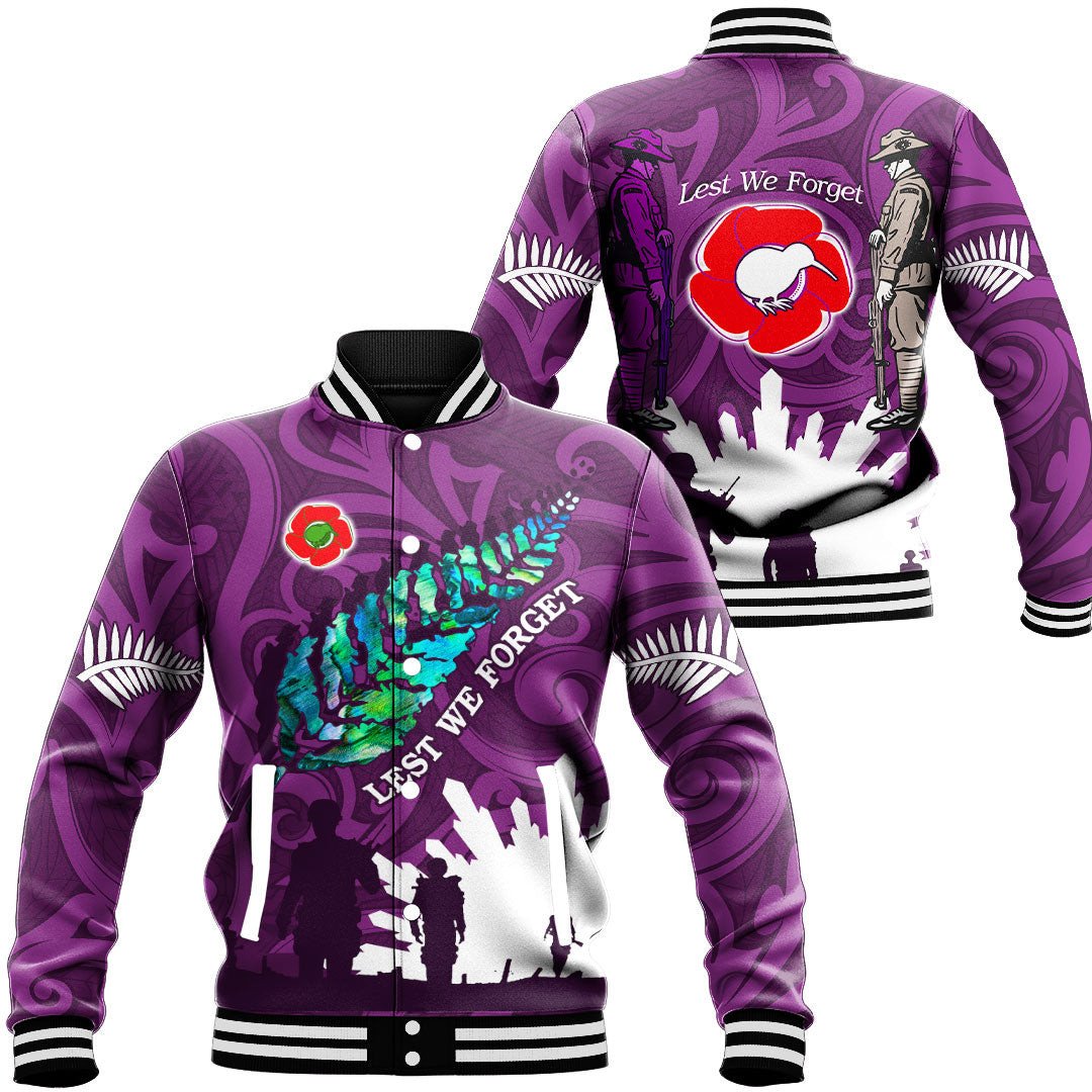 Polynesian Pride Clothing - New Zealand Anzac Walking In The Sun Purple Baseball Jacket Unisex Black - Polynesian Pride