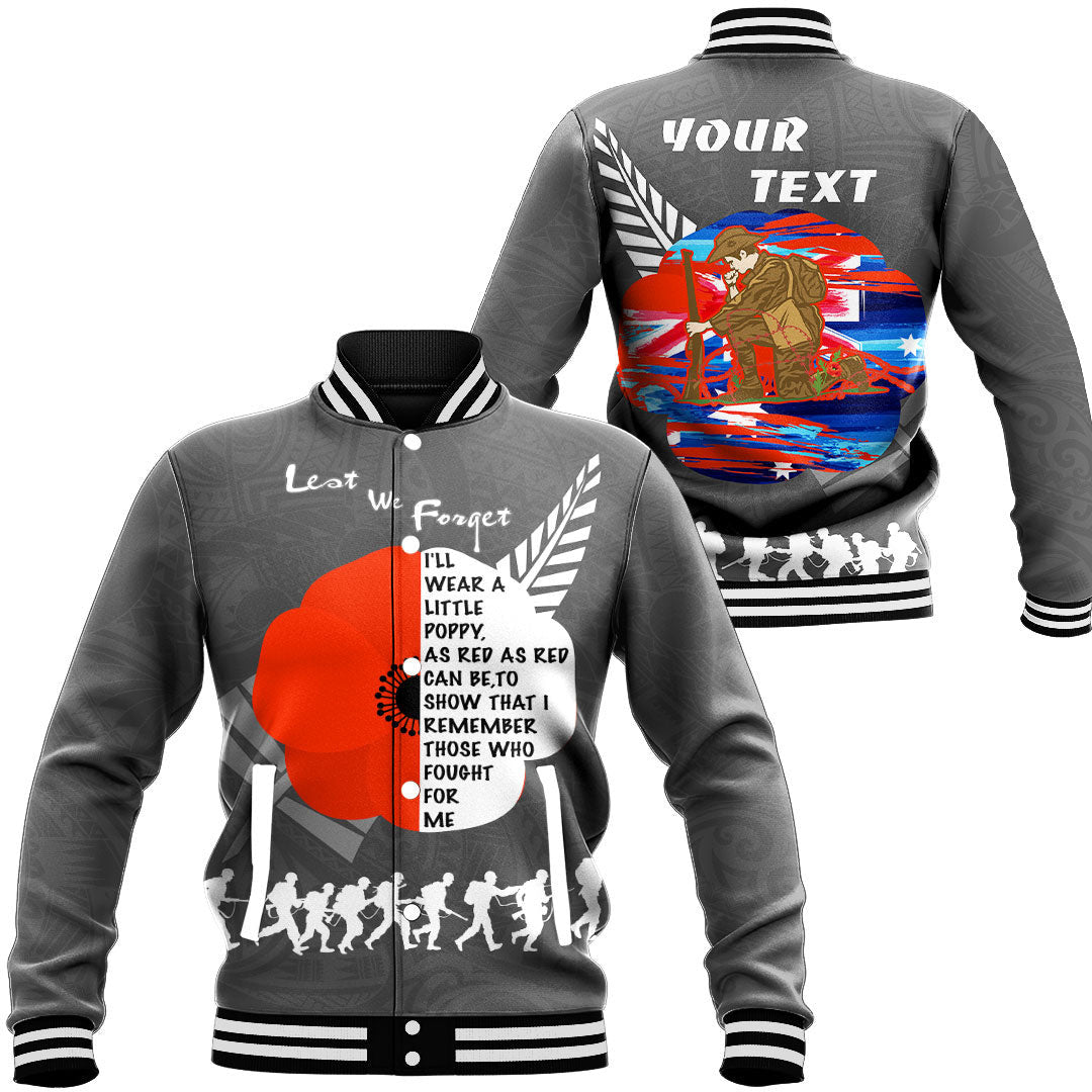 Polynesian Pride Clothing - (Custom) New Zealand Anzac Red Poopy Baseball Jacket Unisex Black - Polynesian Pride