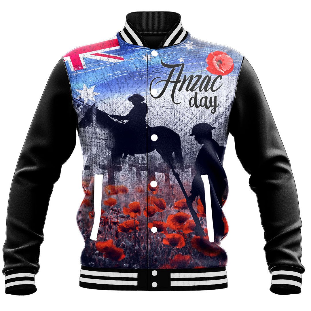 Polynesian Pride Clothing - Anzac Day Lest We Forget Vintage Poppies Baseball Jacket - Polynesian Pride