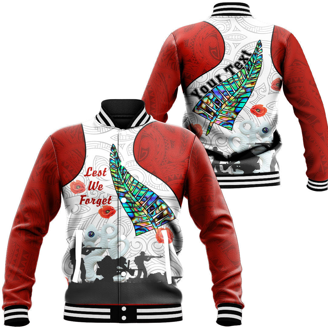 Polynesian Pride Clothing - (Custom) New Zealand Anzac Fern & Maori Baseball Jacket Unisex Black - Polynesian Pride