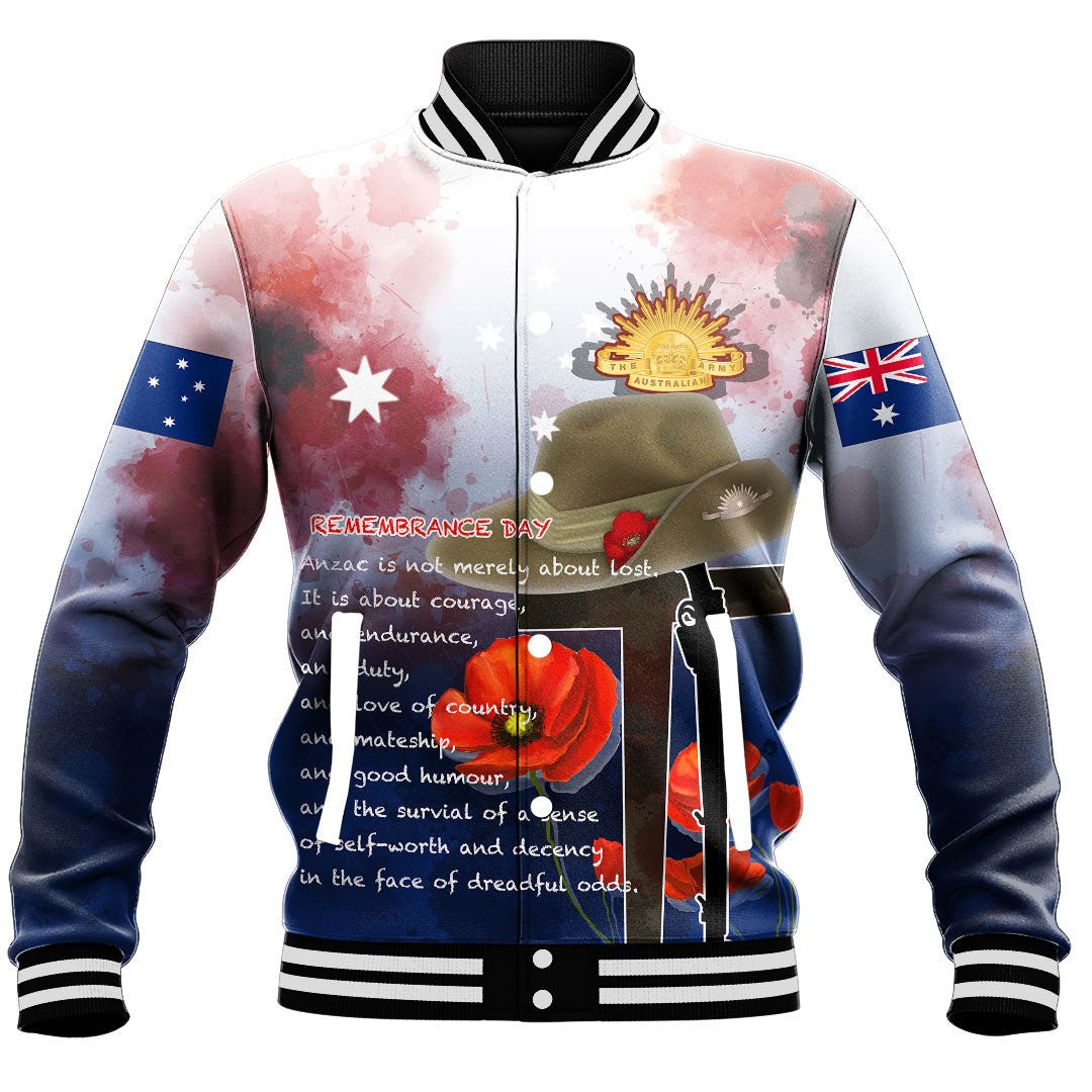 Polynesian Pride Clothing - Anzac Day Remembrance Day Qoute Baseball Jacket - Polynesian Pride