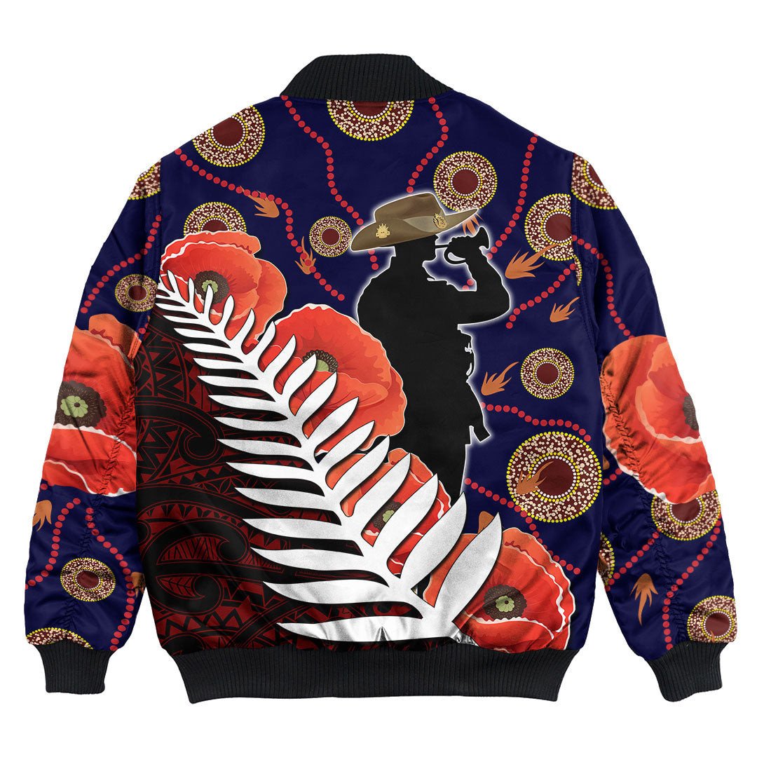 Polynesian Pride Clothing - Anzac Day Fern & Poppy Bomber Jacket - Polynesian Pride