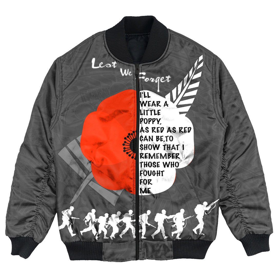 Polynesian Pride Clothing - New Zealand Anzac Red Poopy Bomber Jacket Unisex Black - Polynesian Pride