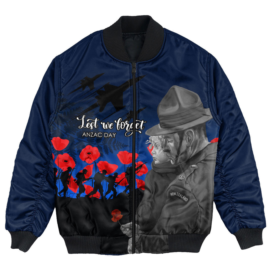 Polynesian Pride Clothing - New Zealand Remembrance Bomber Jacket Unisex Black - Polynesian Pride