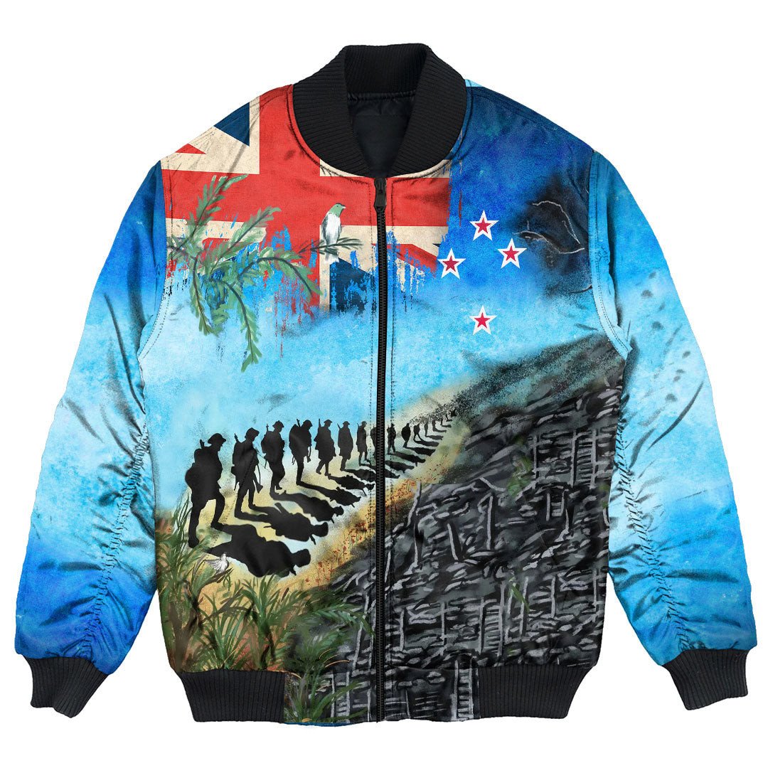 Polynesian Pride Clothing - New Zealand Anzac Day Lest We Forget Bomber Jacket Unisex Black - Polynesian Pride