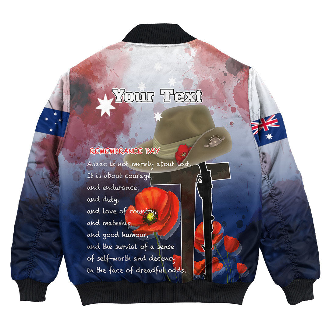 Polynesian Pride Clothing - (Custom) Anzac Day Remembrance Day Qoute Bomber Jacket - Polynesian Pride