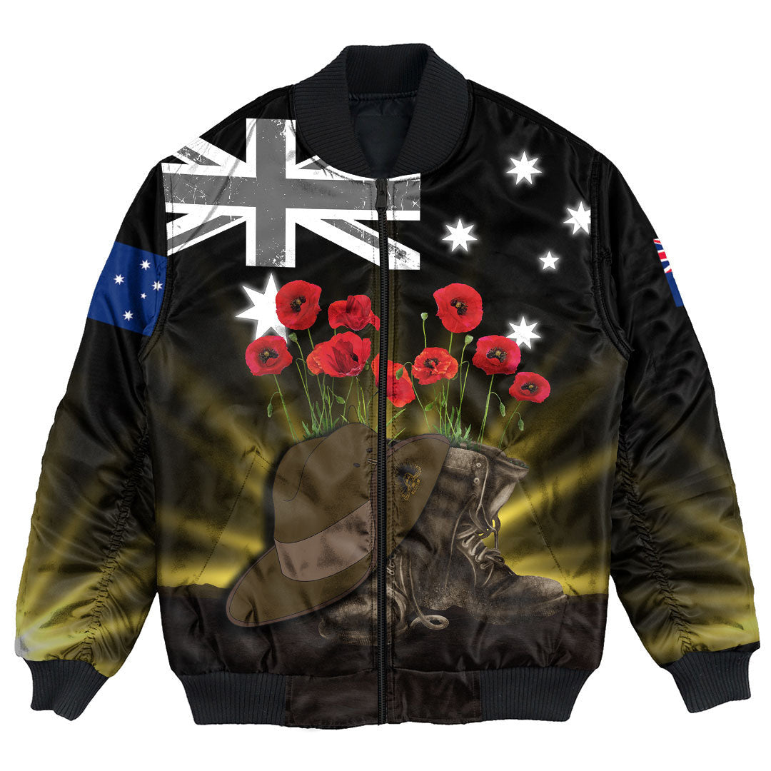 Polynesian Pride Clothing - Anzac Day Hat & Boots Bomber Jacket Unisex Black - Polynesian Pride