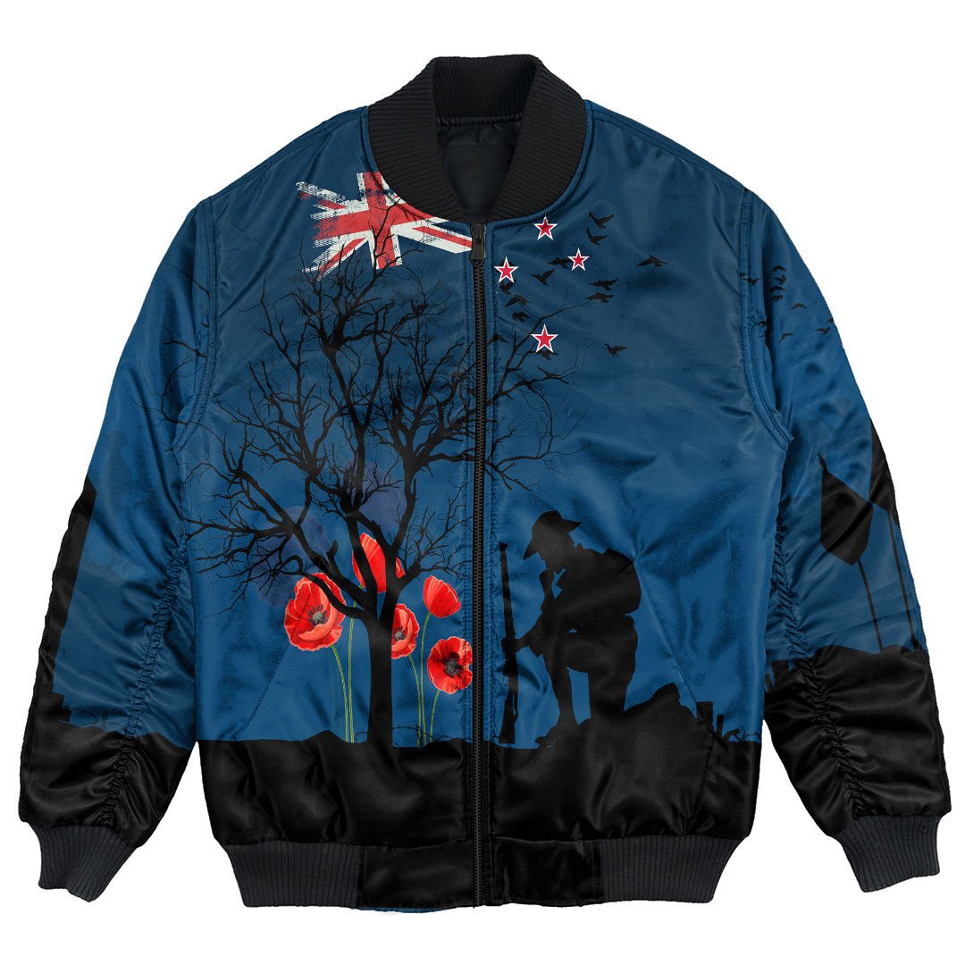 Polynesian Pride Clothing - New Zealand Anzac Lest We Forget Remebrance Day Bomber Jacket Unisex Black - Polynesian Pride