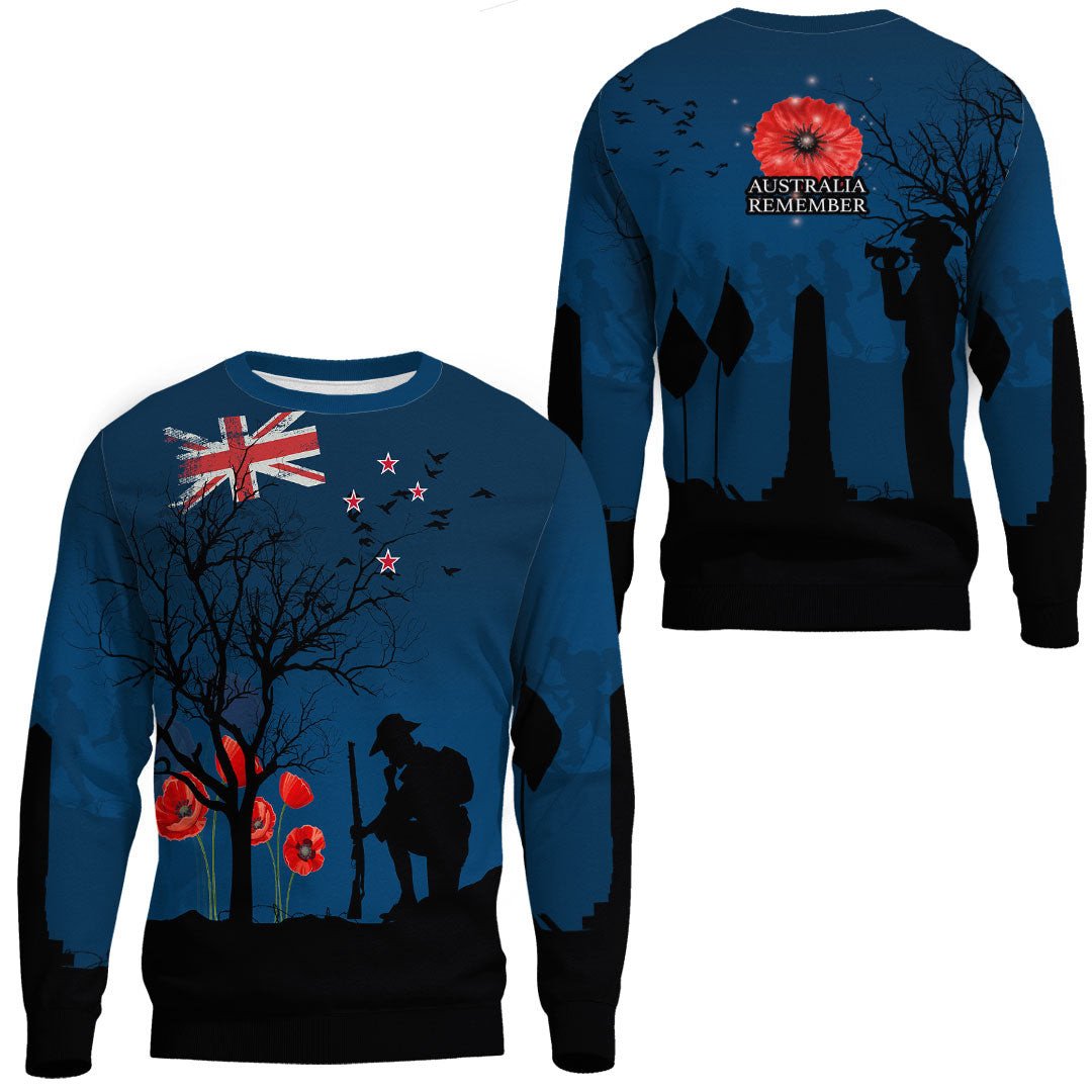 Polynesian Pride Clothing - New Zealand Anzac Lest We Forget Remebrance Day.Sweatshirt Unisex Black - Polynesian Pride