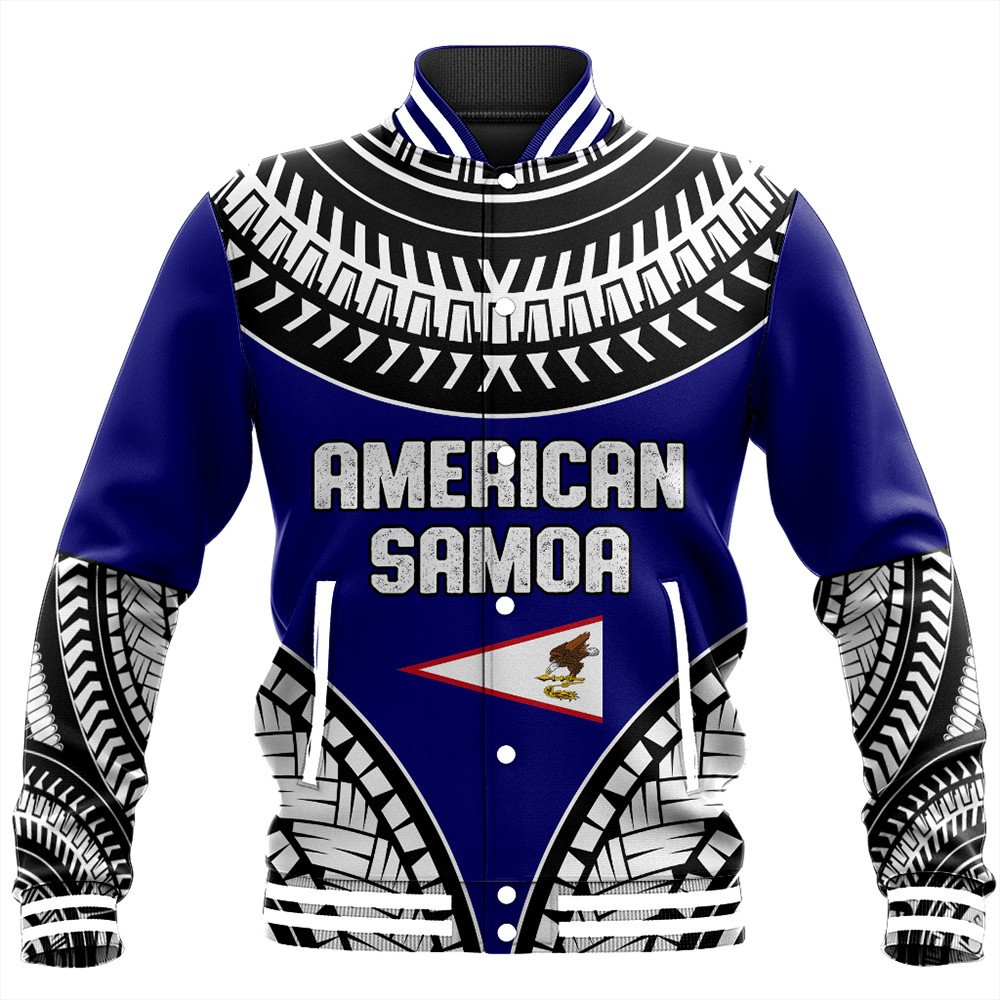 Polynesian Pride Jacket - American Samoa Tattoo Chief Baseball Jacket LT10 Unisex Blue - Polynesian Pride