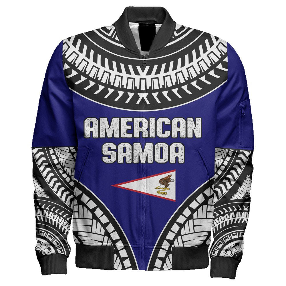 Polynesian Pride Jacket - American Samoa Tattoo Chief Sleeve Zip Bomber Jacket LT10 Unisex Blue - Polynesian Pride