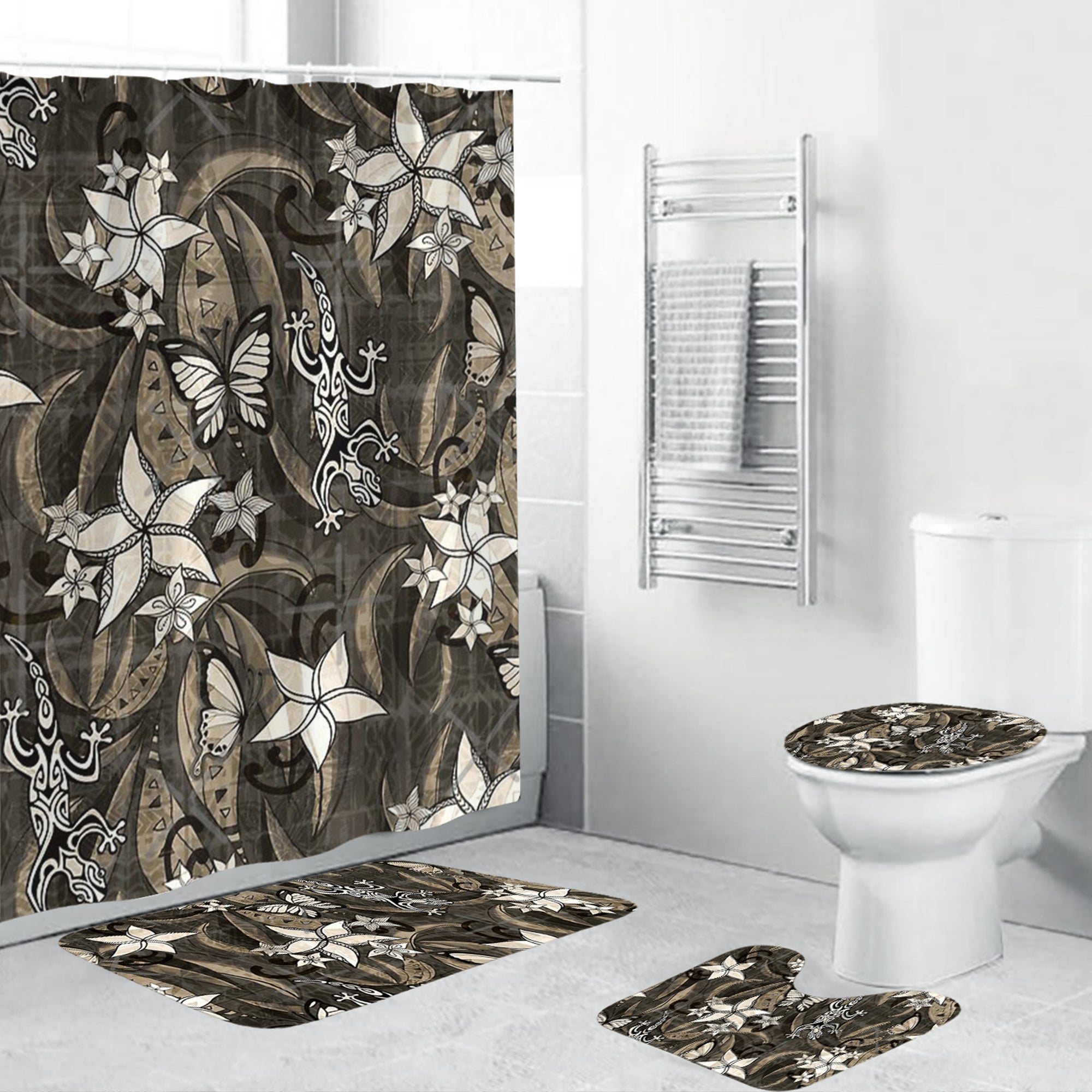 Polynesian Home Set - Polynesian Vintage Kona Stained And Distressed Jungle Gecko Bathroom Set LT10 Gray - Polynesian Pride