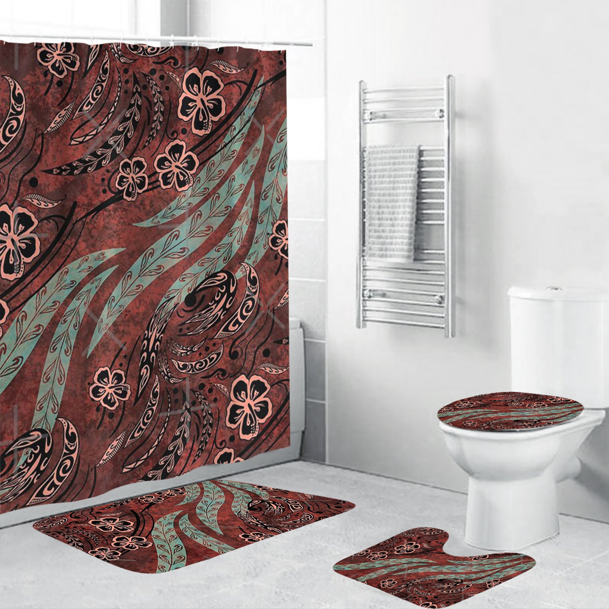 Polynesian Home Set - Mauna Loa Lava Red Polynesian Tribal Watercolor Splash Bathroom Set LT10 Red - Polynesian Pride