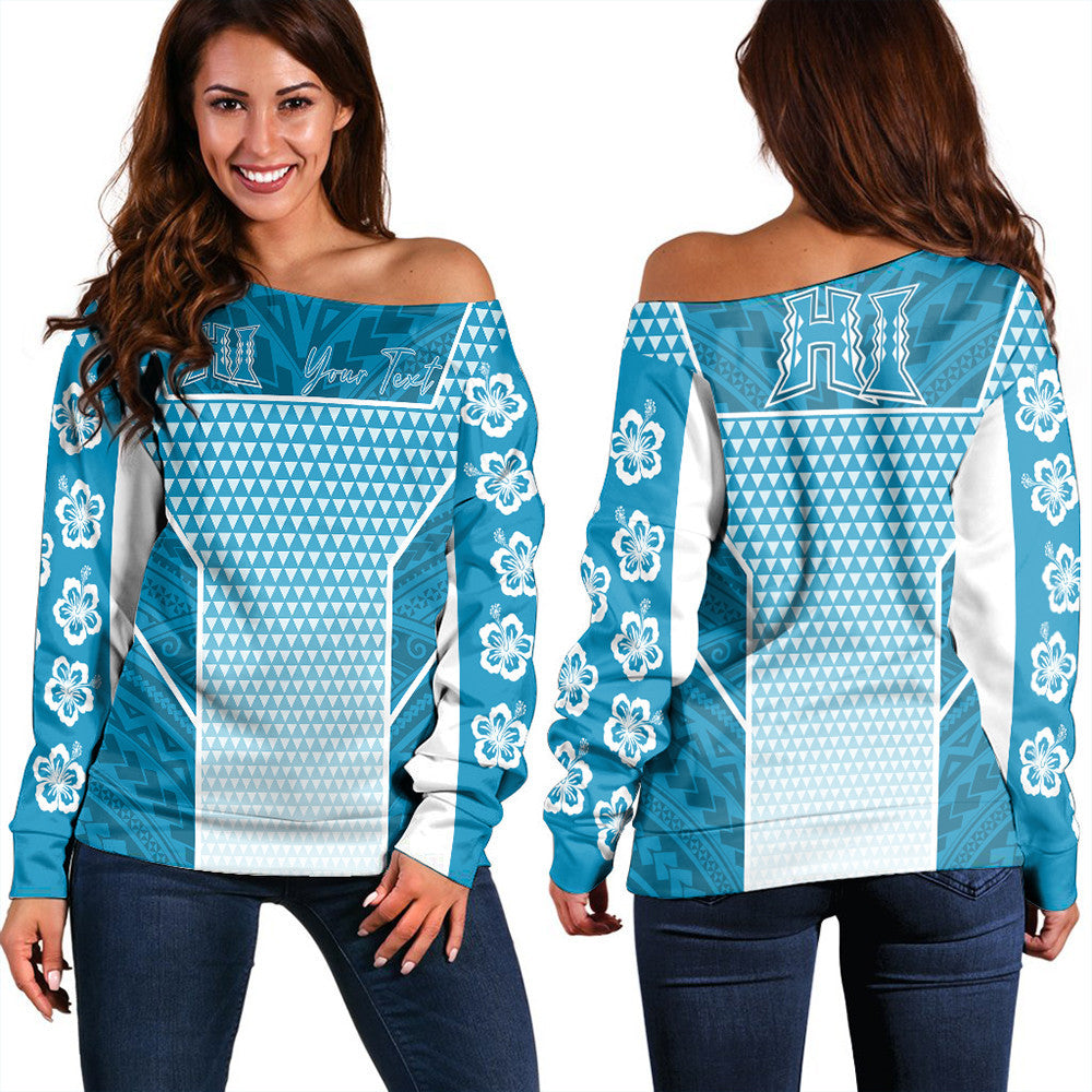 Polynesian Pride Sweatshirt - Personalized Kakau Hawaii Polynesian Blue Gradient Women Off Shoulder LT10 Women Blue - Polynesian Pride