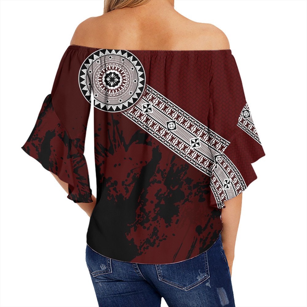 Polynesian Pride Clothing - Fiji Masa Paint Style Off Shoulder Wrap Waist Top LT10 - Polynesian Pride