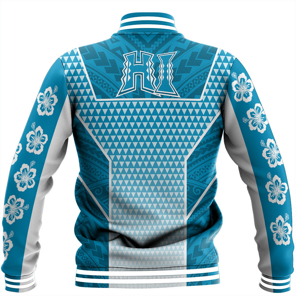 Polynesian Pride Jacket - Personalized Kakau Hawaii Polynesian Blue Gradient Baseball Jacket LT10 - Polynesian Pride