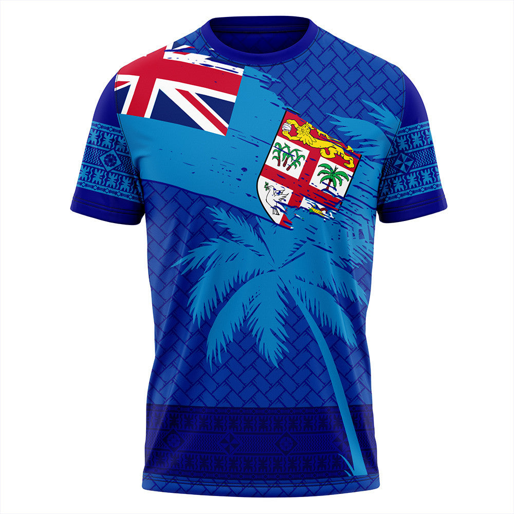 Polynesian Pride T Shirt Fiji Palm Tree Coat Of Arms T Shirt LT10 Blue - Polynesian Pride