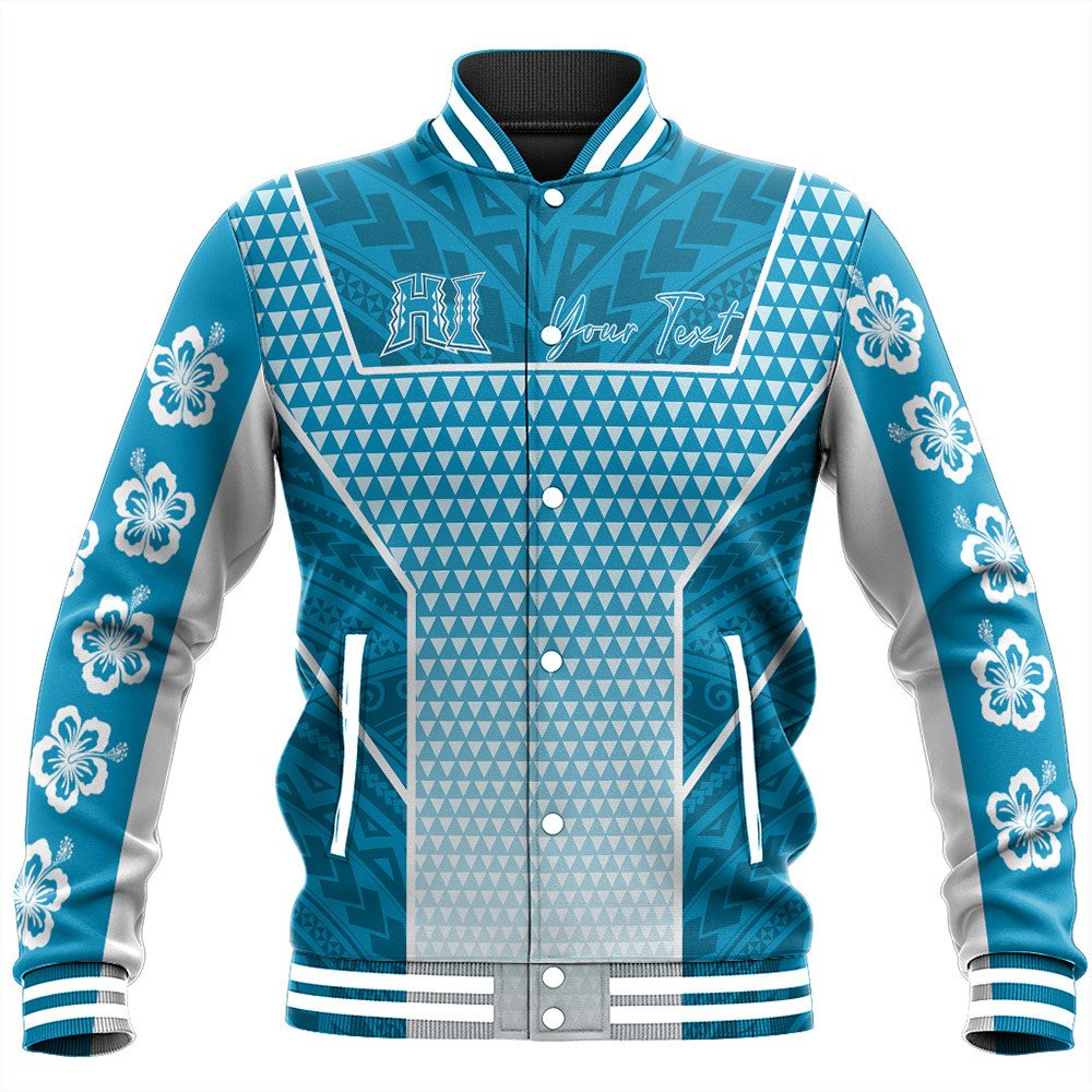 Polynesian Pride Jacket - Personalized Kakau Hawaii Polynesian Blue Gradient Baseball Jacket LT10 Unisex Blue - Polynesian Pride