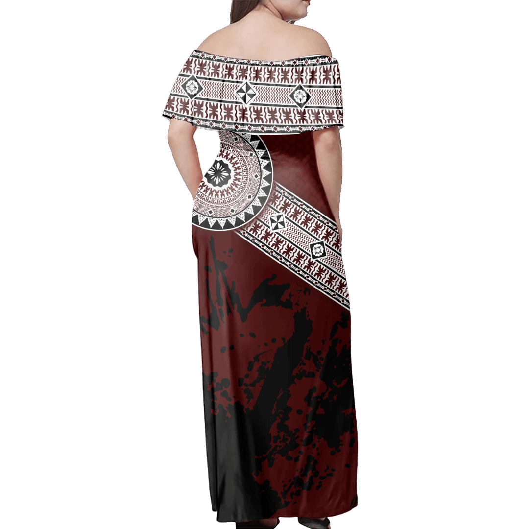 Polynesian Pride Dress - Fiji Masa Paint Style Off Shoulder Long Dress LT10 - Polynesian Pride