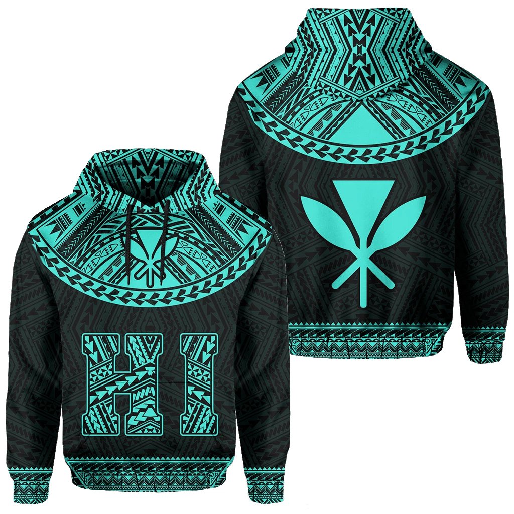 Hawaii Kanaka Polynesian Hoodie Divinity Turquoise Unisex Turquoise - Polynesian Pride