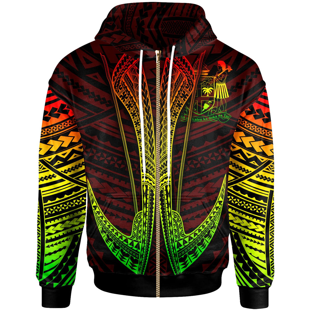 Fiji Custom Zip Hoodie Fish Hook Unisex Red - Polynesian Pride