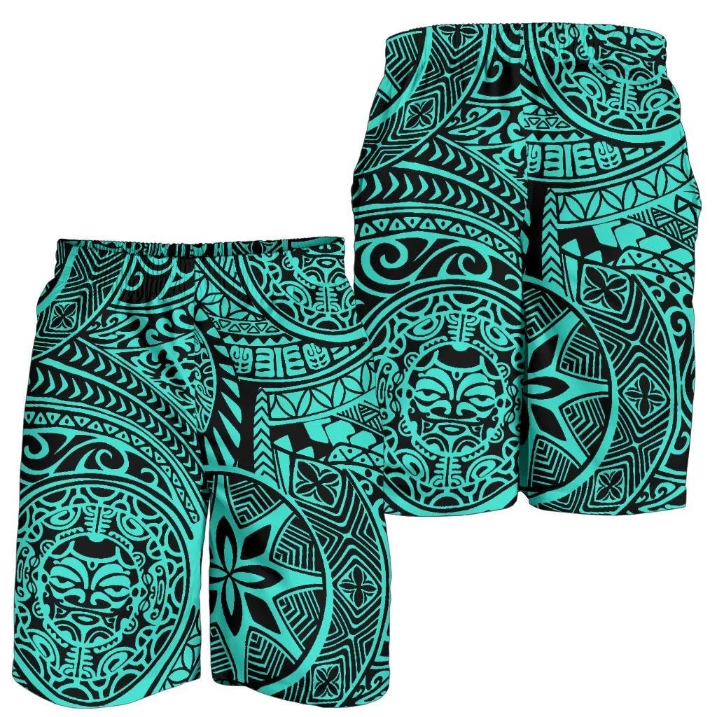 Polynesian Hawaiian Style Tribal Tattoo Turquoise Men's Short Turquoise - Polynesian Pride