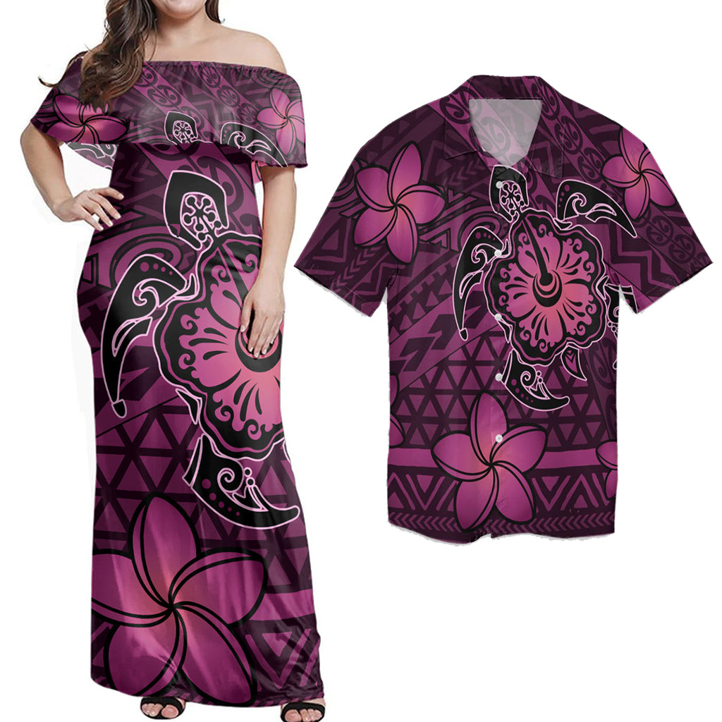 Matching Dress and Hawaiian Shirt Hawaii Mix Polynesian Turtle Plumeria Nick Style Pink RLT14 - Polynesian Pride