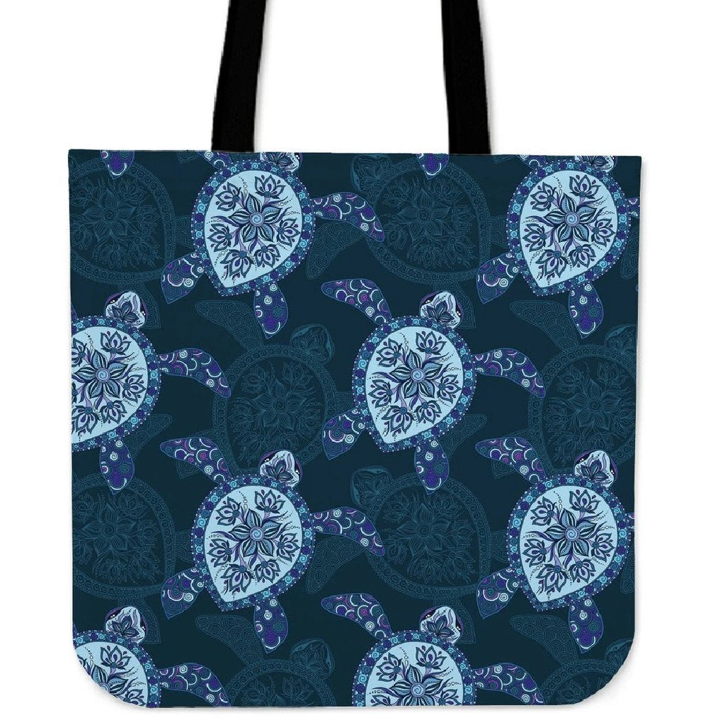 Turtle Plumeria Blue Tote Bag Tote Bag One Size Black - Polynesian Pride