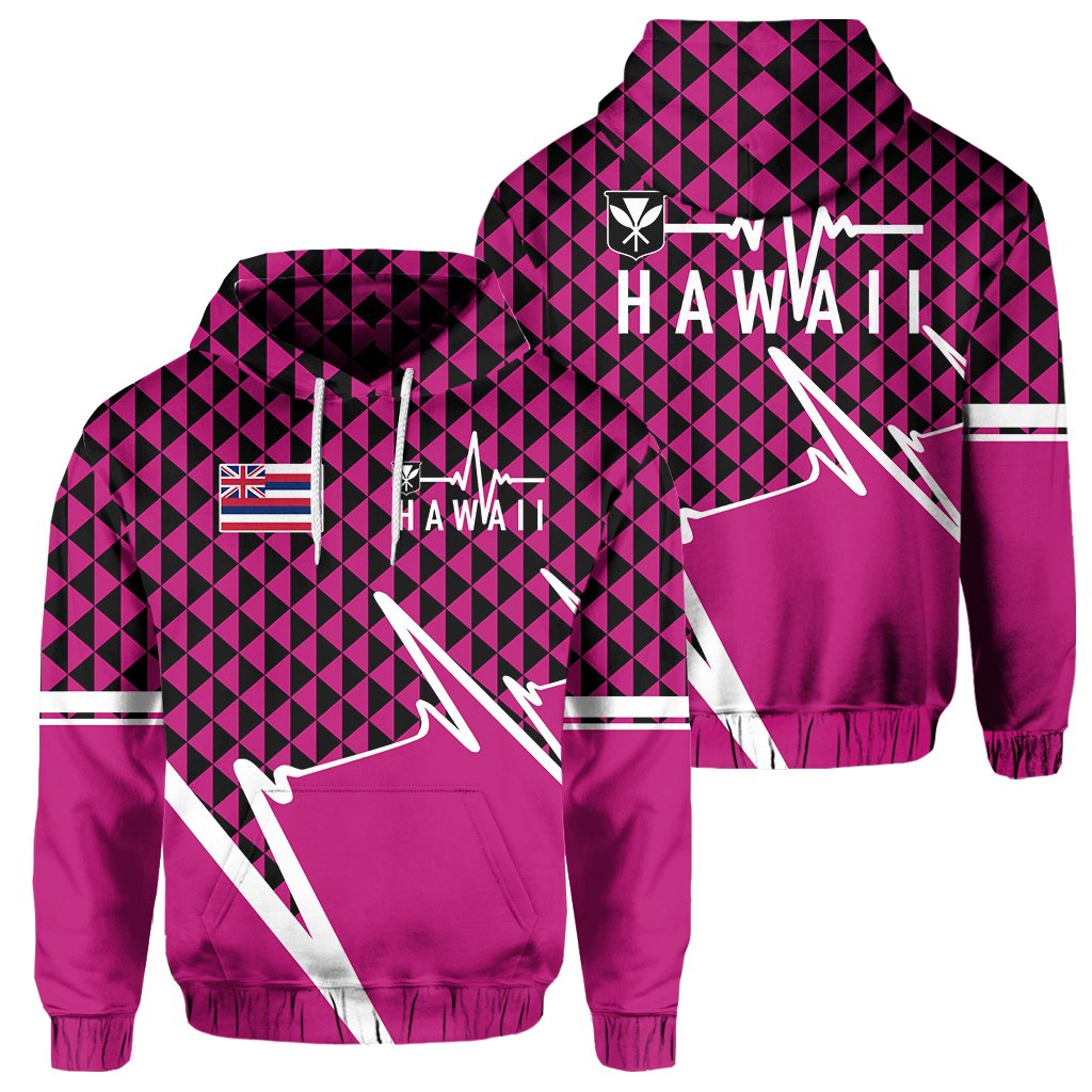Kakau Hawaii In My Heartbeat Flag of Hawaii Hoodie Pink Unisex Pink - Polynesian Pride