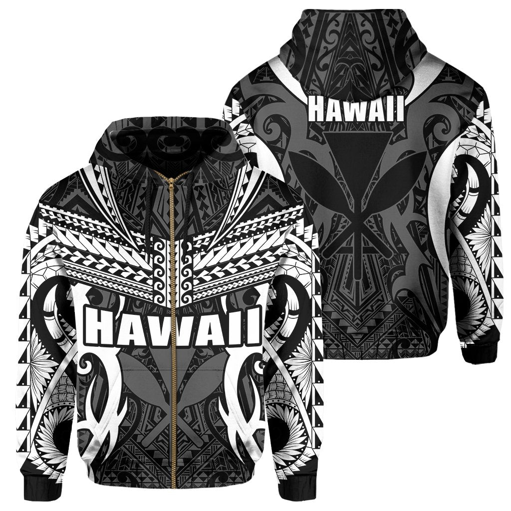 Hawaii Polynesian Tribal Kanaka Maoli Zipper Hoodie White Mark Style Unisex White - Polynesian Pride