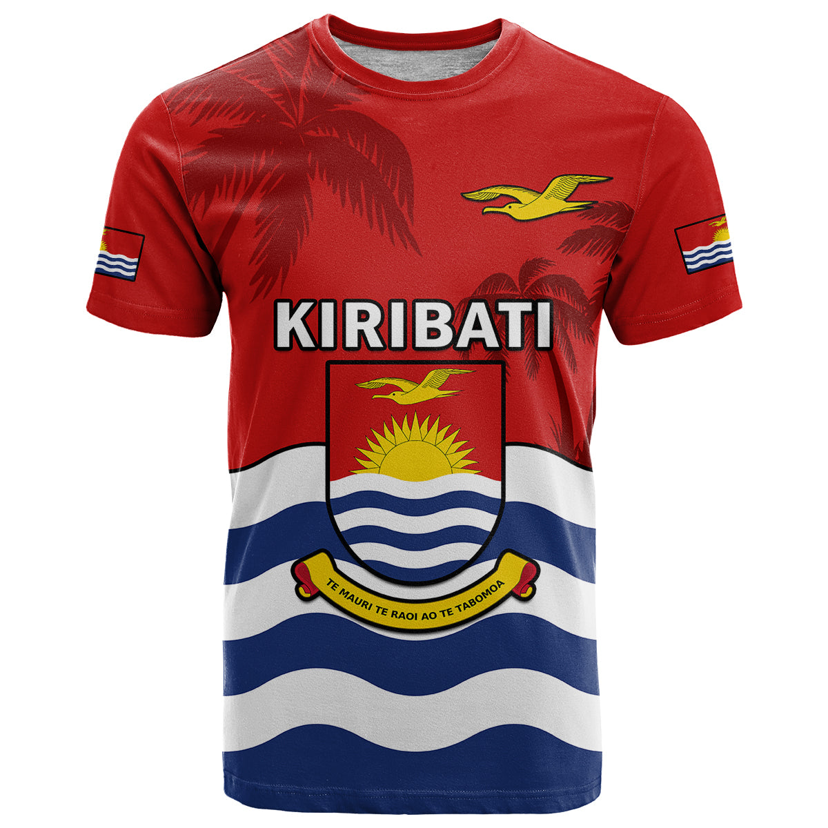 Ribaberiki Kiribati Coat Of Arms Mix Palm Trees T Shirt LT14 Red - Polynesian Pride