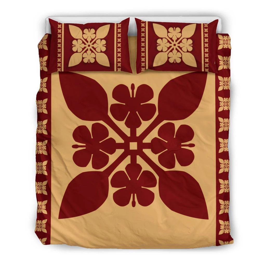 Hawaiian Quilt Pattern Hibiscus Lovely Bedding Set Black - Polynesian Pride