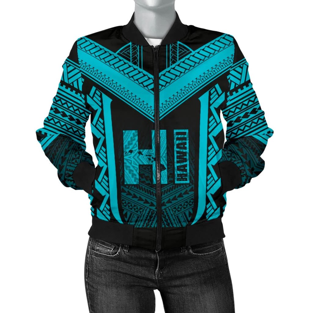 Hawaiian Kanaka Polynesian Women's Bomber Jacket Active Blue Blue - Polynesian Pride