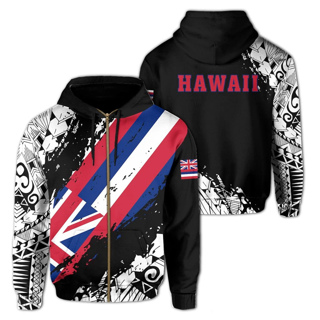 Hawaii Flag Polynesian Zipper Hoodie Nora Style Unisex Art - Polynesian Pride