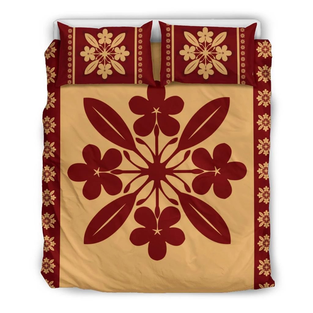 Hawaiian Quilt Pattern Plumeria Lovely Bedding Set Black - Polynesian Pride