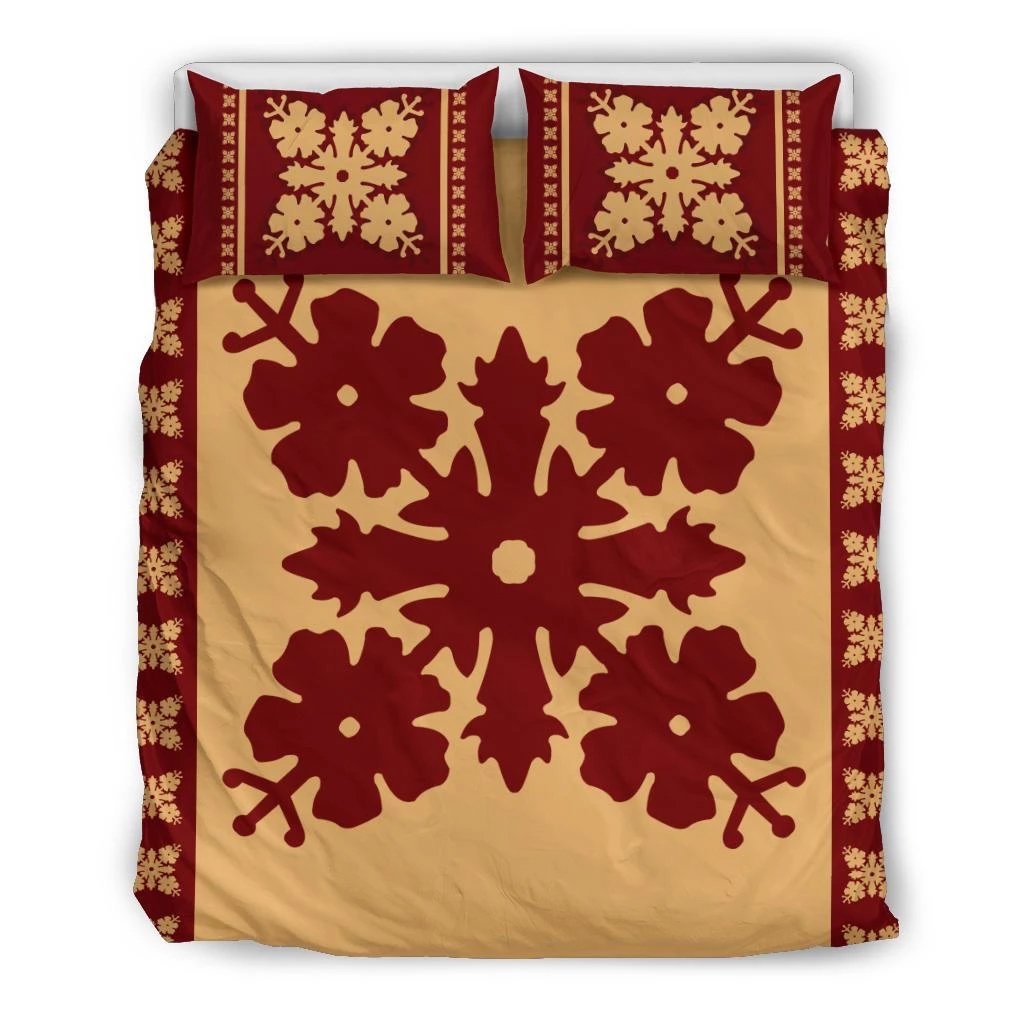 Hawaiian Quilt Pattern Hibiscus Nice Bedding Set Black - Polynesian Pride