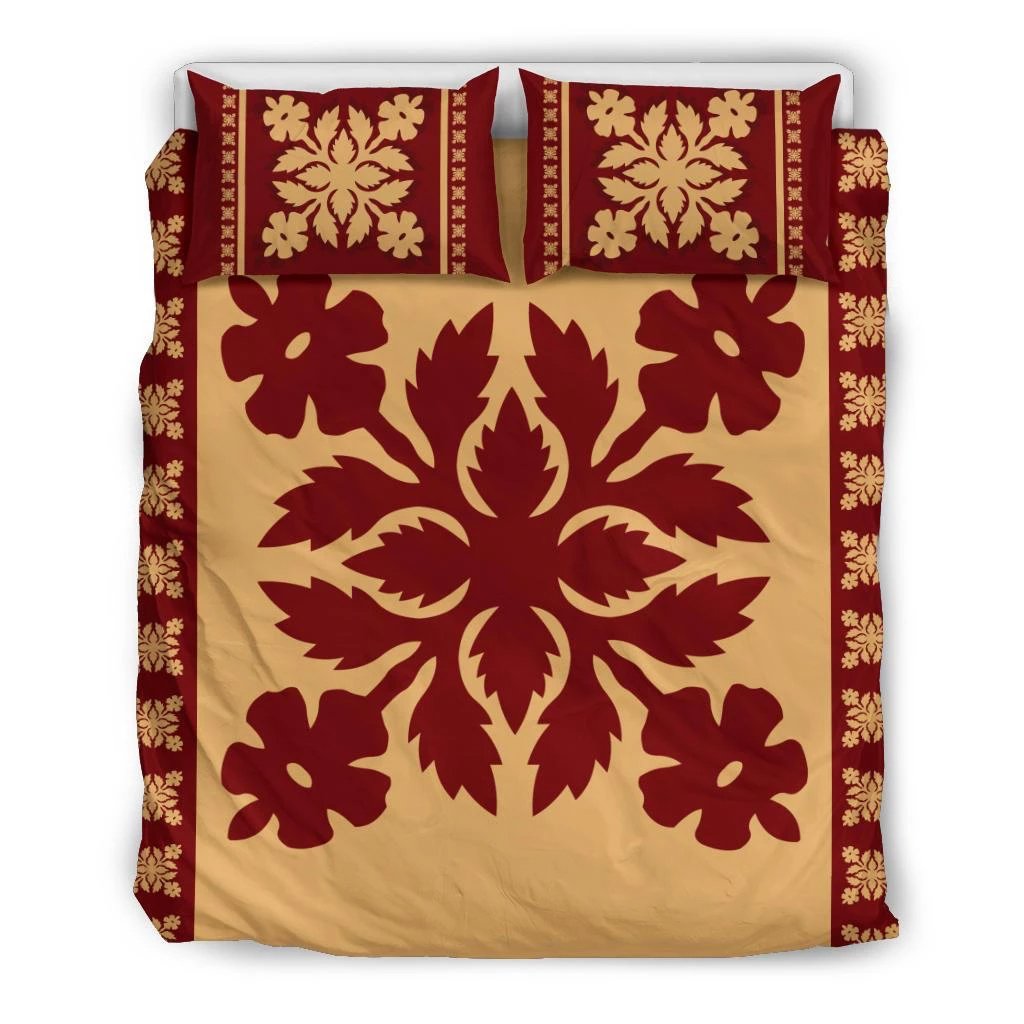 Hawaiian Quilt Pattern Hibiscus Flower Bedding Set Black - Polynesian Pride