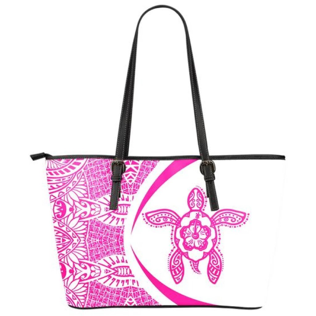 Hawaii Turtle Polynesian Large Leather Tote - Circle Style - Pink Pink - Polynesian Pride