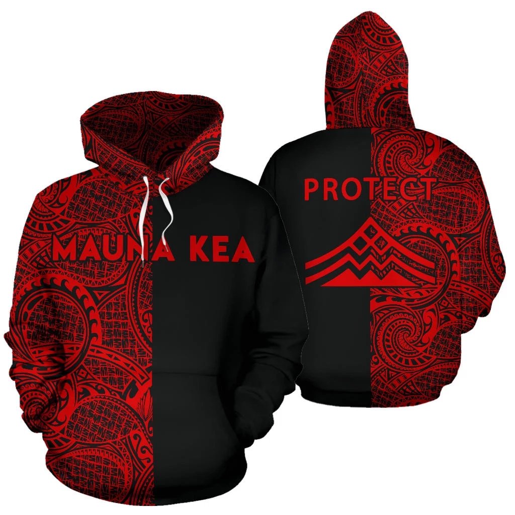Hawaii Mauna Kea Polynesian Zip up Hoodie The Half Red Unisex Red - Polynesian Pride