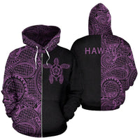 Turtle Hoodie Zip up Polynesian Half Style Violet Unisex Violet - Polynesian Pride